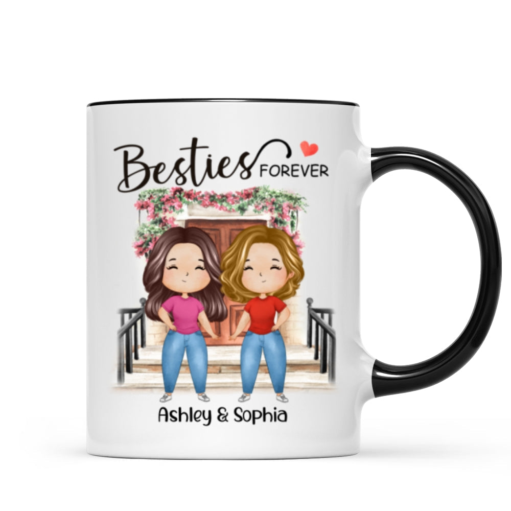 Besties Forever Watercolor Girls Personalized Mug - Gift For Besties, Gift For Sisters