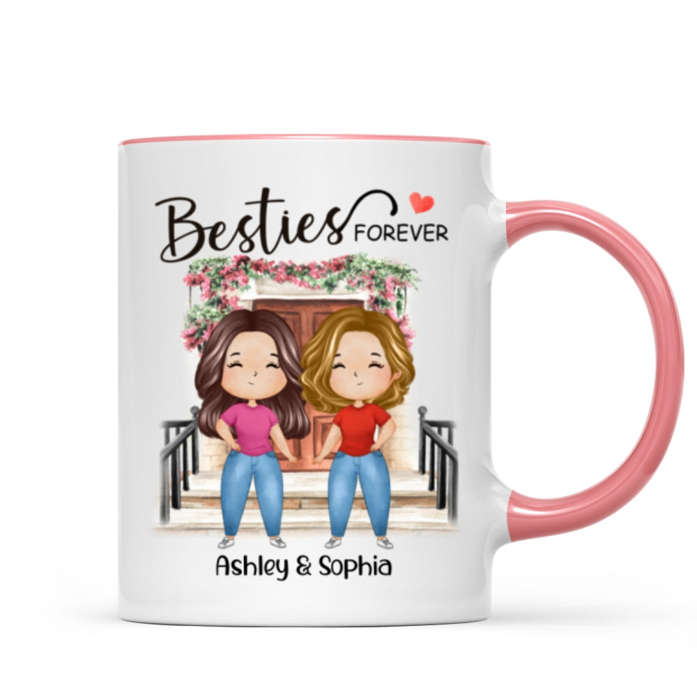 Besties Forever Watercolor Girls Personalized Mug - Gift For Besties, Gift For Sisters