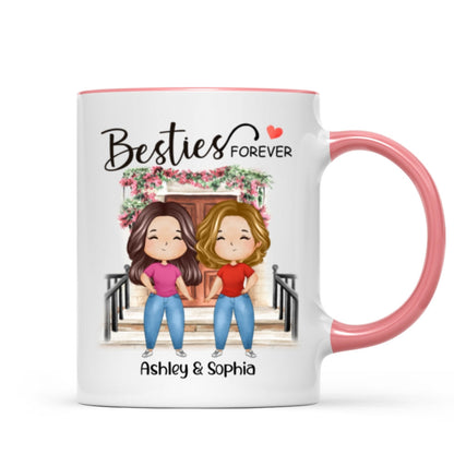 Besties Forever Watercolor Girls Personalized Mug - Gift For Besties, Gift For Sisters