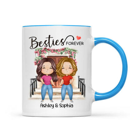 Besties Forever Watercolor Girls Personalized Mug - Gift For Besties, Gift For Sisters
