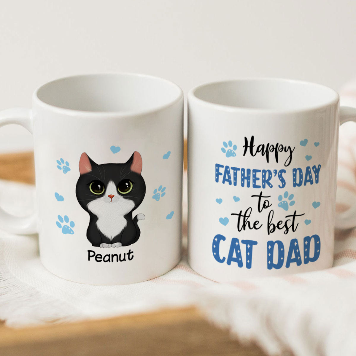Blue Hearts Happy Father's Day To The Best Cat Dad Watercolor Cute Cats Personalized Mug