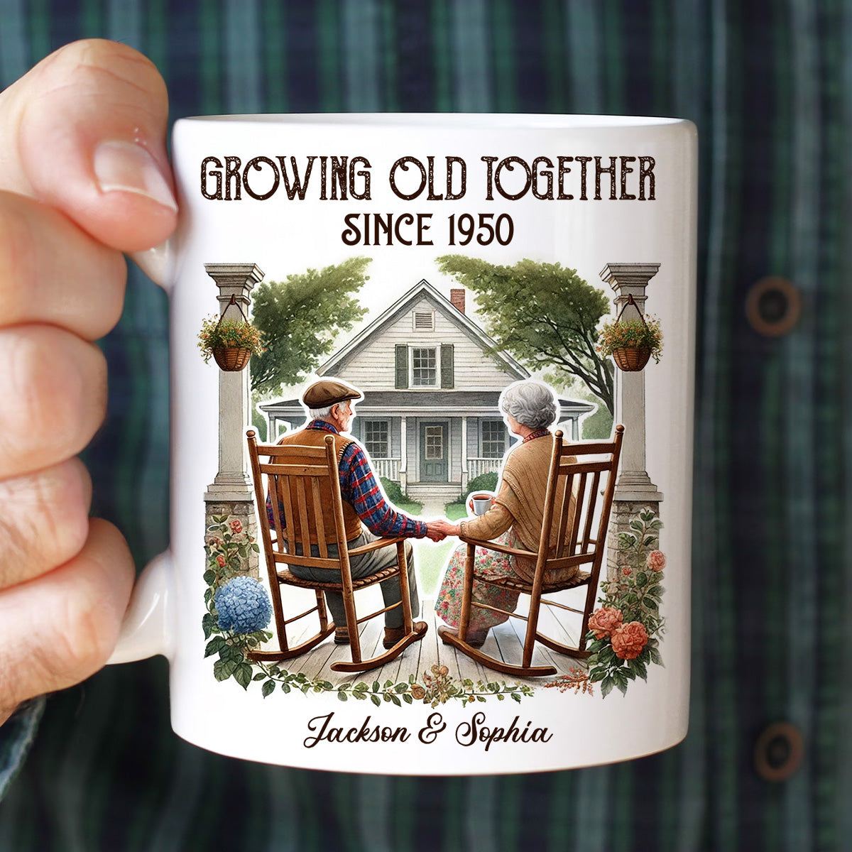 Couple Sitting On The Porch Growing Old Together Since Personalized Mug, Heartfelt Gift For Couple, For Him, For Her, Husband, Wife