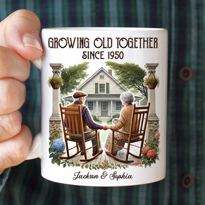 Couple Sitting On The Porch Growing Old Together Since Personalized Mug, Heartfelt Gift For Couple, For Him, For Her, Husband, Wife