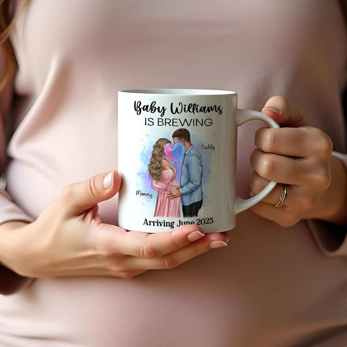 Baby Is Brewing Pregnancy Kissing Couple Personalized Mug Expecting Mom Gift, Expecting Parents Gift, Gift