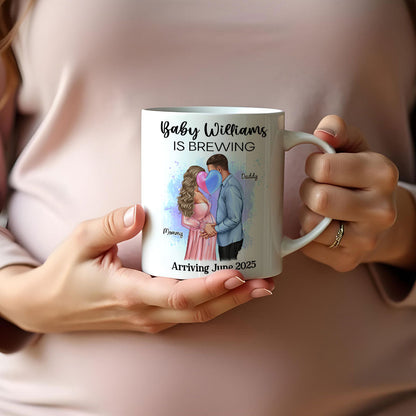 Baby Is Brewing Pregnancy Kissing Couple Personalized Mug Expecting Mom Gift, Expecting Parents Gift, Gift