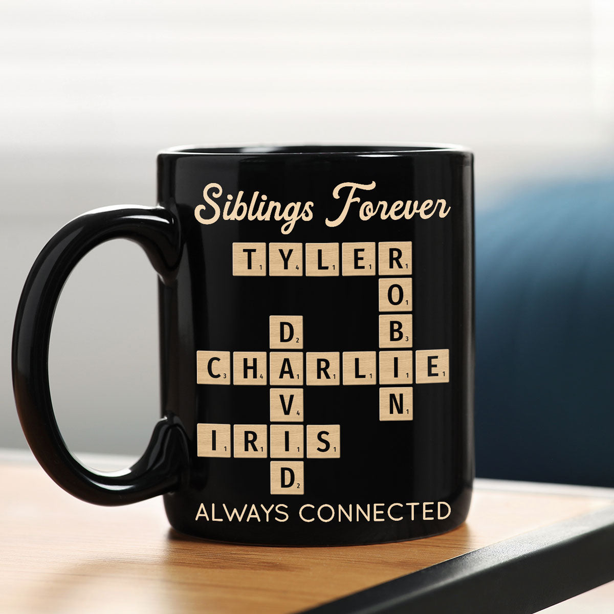 Siblings Forever Always Connected Crossword Puzzle Art Personalized Mug
