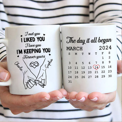 Couple Hand in Hand Gift Anniversary Calendar Keepsake Wedding Gift Personalized Mug
