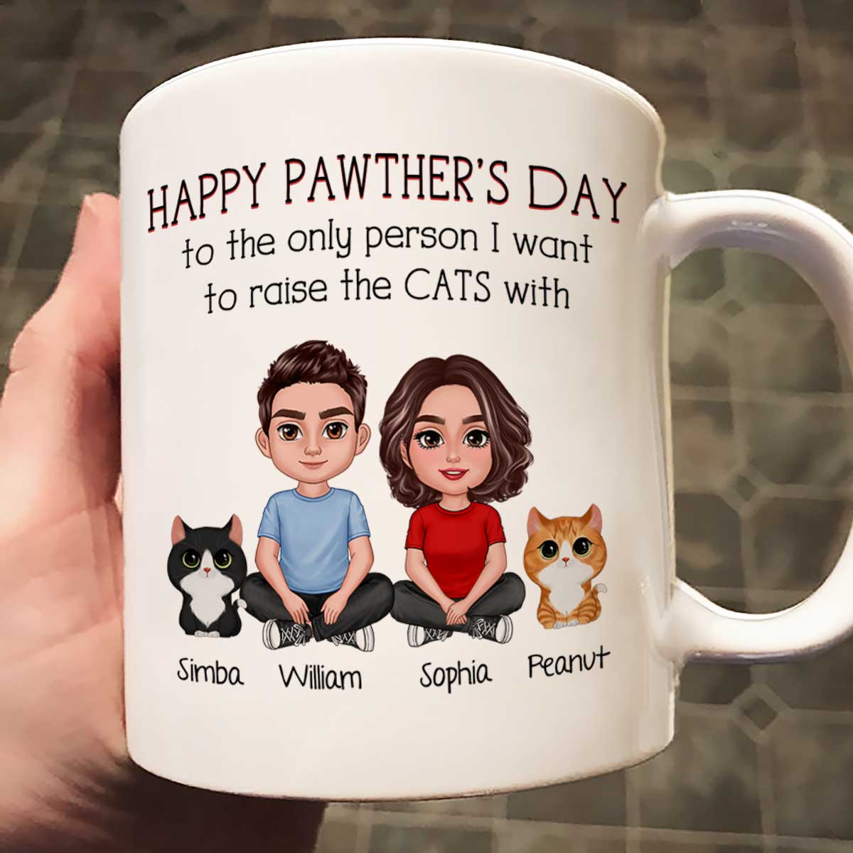 Happy Pawther's Day To The Person I Want To Raise A Dog Cat With Crossed Legs Couple Personalized Mug, Father's Day Gift For Dog Cat Dad