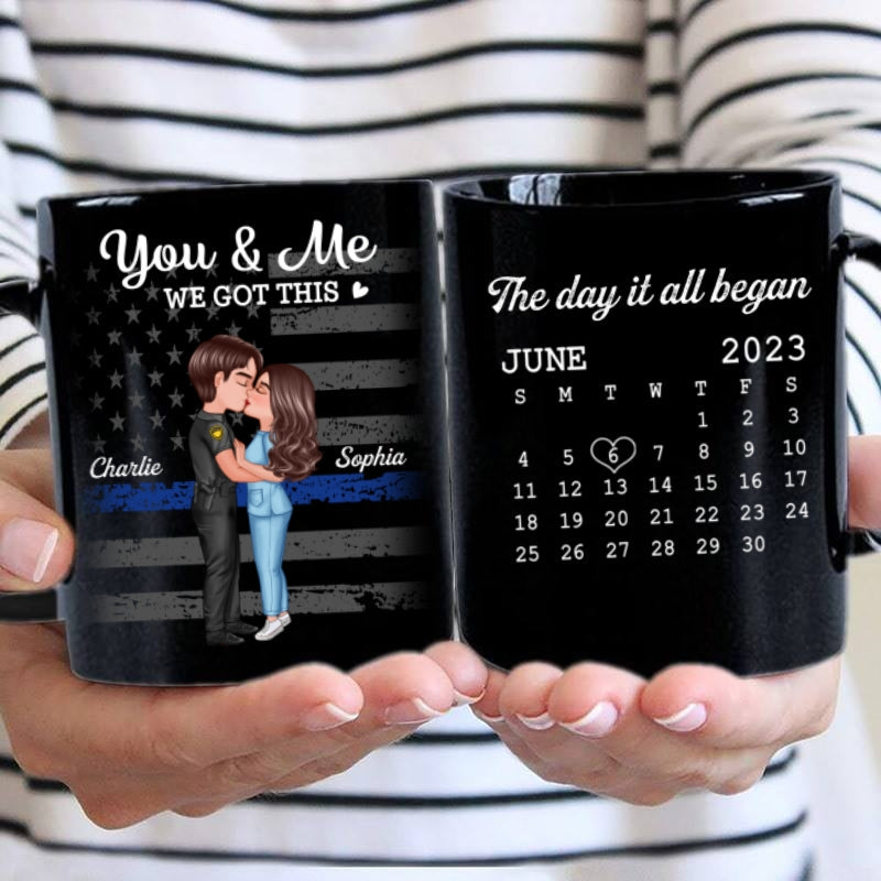 You & Me We Got This Hero Couple Kissing Anniversary Calendar Keepsake Personalized Mug