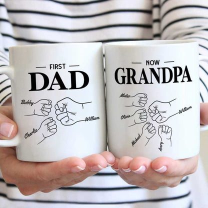 First Dad Now Grandpa Fist Bump Outline Father's Day Gift Personalized Mug