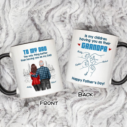 To Dad My Children Having You As Their Grandpa Fist Bump Blue Tone Personalized Mug, Gift For Dad