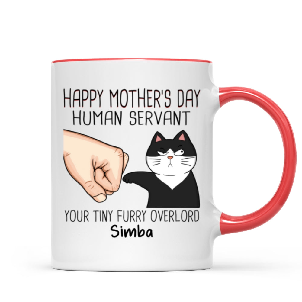 Happy Mother's Day Human Servant Fist Bump Funny Cute Cats Gift For Cat Mom Personalized Mug