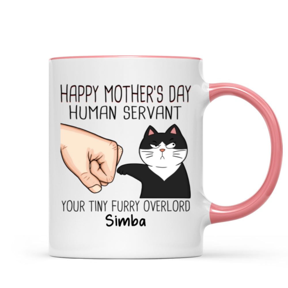 Happy Mother's Day Human Servant Fist Bump Funny Cute Cats Gift For Cat Mom Personalized Mug