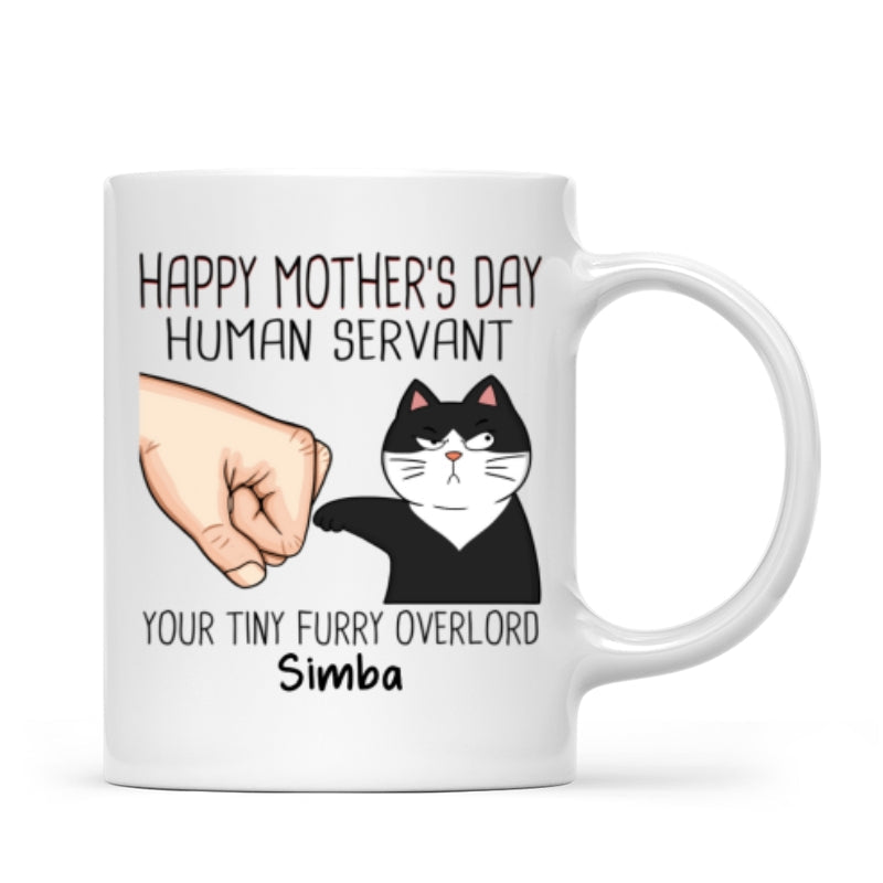 Happy Mother's Day Human Servant Fist Bump Funny Cute Cats Gift For Cat Mom Personalized Mug