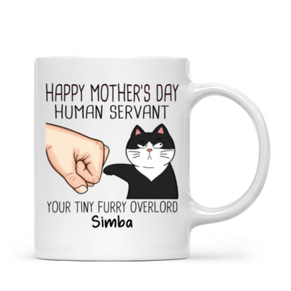 Happy Mother's Day Human Servant Fist Bump Funny Cute Cats Gift For Cat Mom Personalized Mug