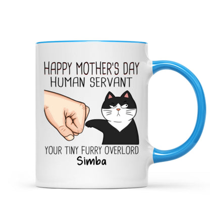Happy Mother's Day Human Servant Fist Bump Funny Cute Cats Gift For Cat Mom Personalized Mug