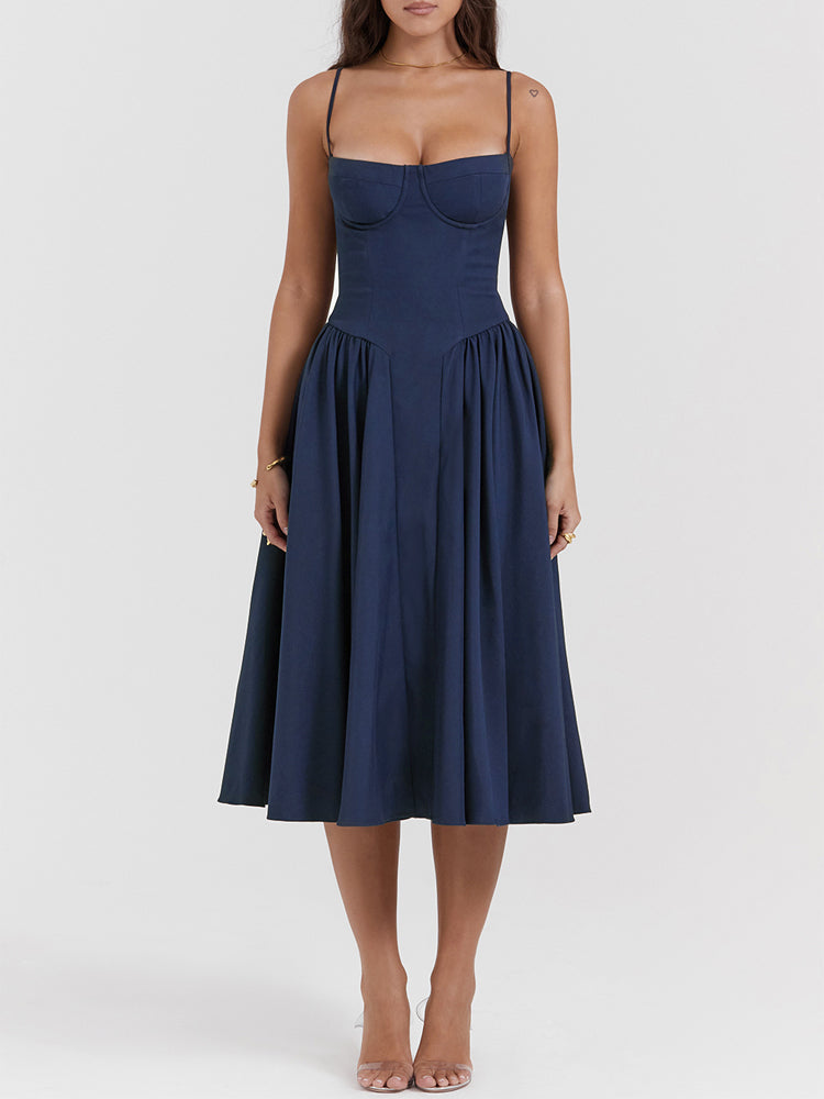 Sweetheart Neck Spaghetti Straps Volume Midi Dress
