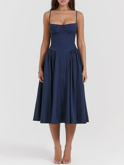 Sweetheart Neck Spaghetti Straps Volume Midi Dress