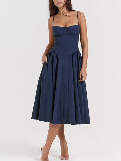 Sweetheart Neck Spaghetti Straps Volume Midi Dress