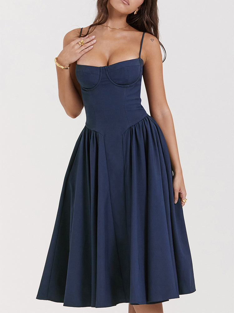 Sweetheart Neck Spaghetti Straps Volume Midi Dress