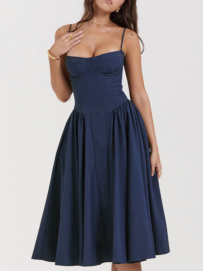 Sweetheart Neck Spaghetti Straps Volume Midi Dress