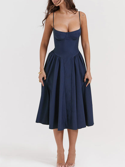 Sweetheart Neck Spaghetti Straps Volume Midi Dress