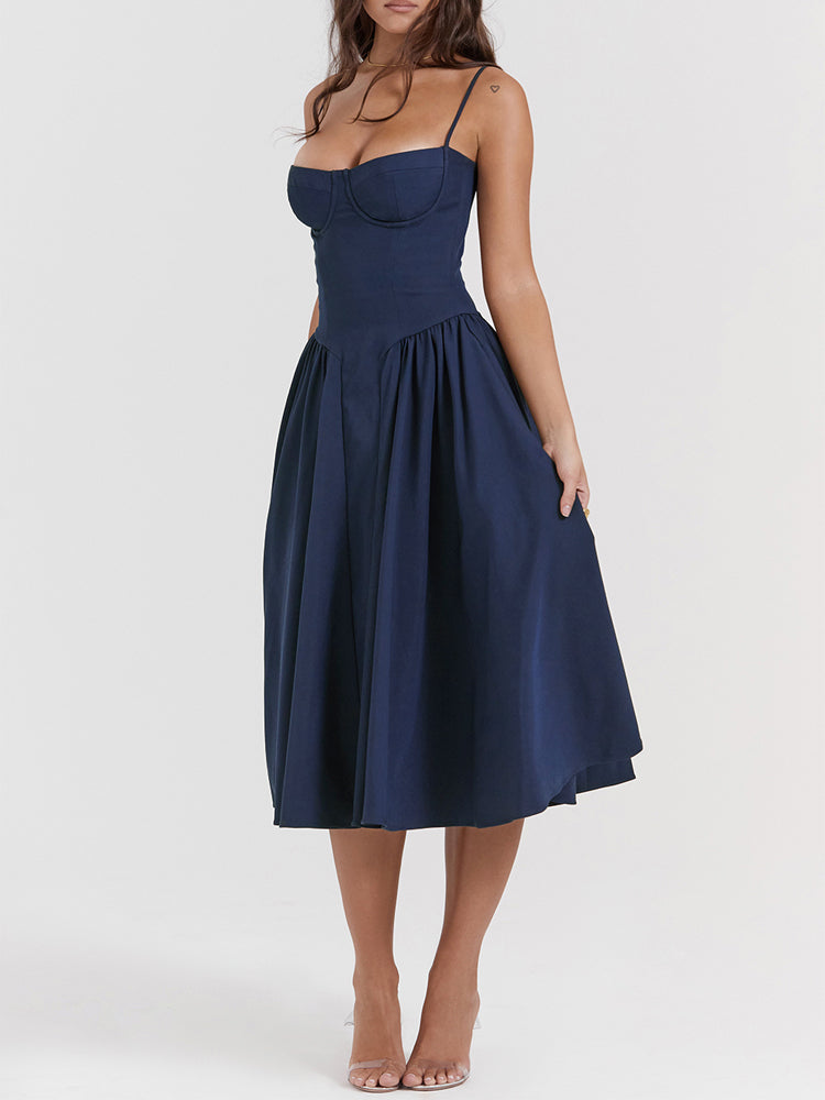 Sweetheart Neck Spaghetti Straps Volume Midi Dress