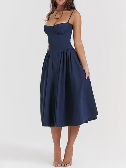 Sweetheart Neck Spaghetti Straps Volume Midi Dress