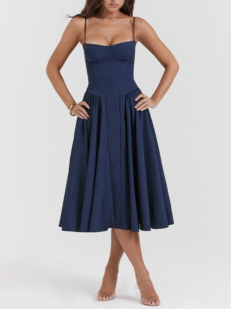Sweetheart Neck Spaghetti Straps Volume Midi Dress