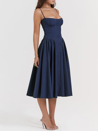 Sweetheart Neck Spaghetti Straps Volume Midi Dress