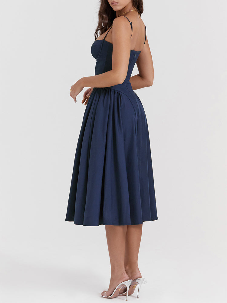 Sweetheart Neck Spaghetti Straps Volume Midi Dress