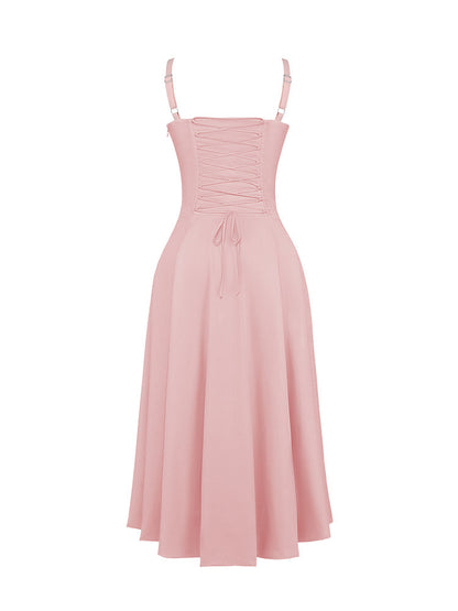 High Waist Back Lace Up Side Slit Midi Dress