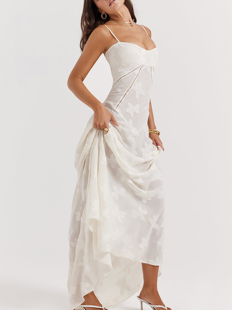 Elegant Thin Straps Floral Lace Maxi Dress