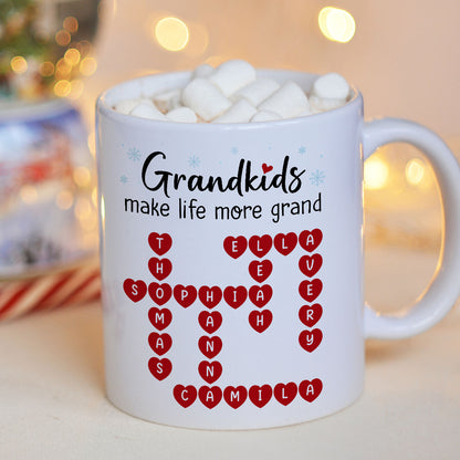Grandkids Make Life Grand Crossword Puzzle Art Christmas Gift For Grandma Personalized Mug