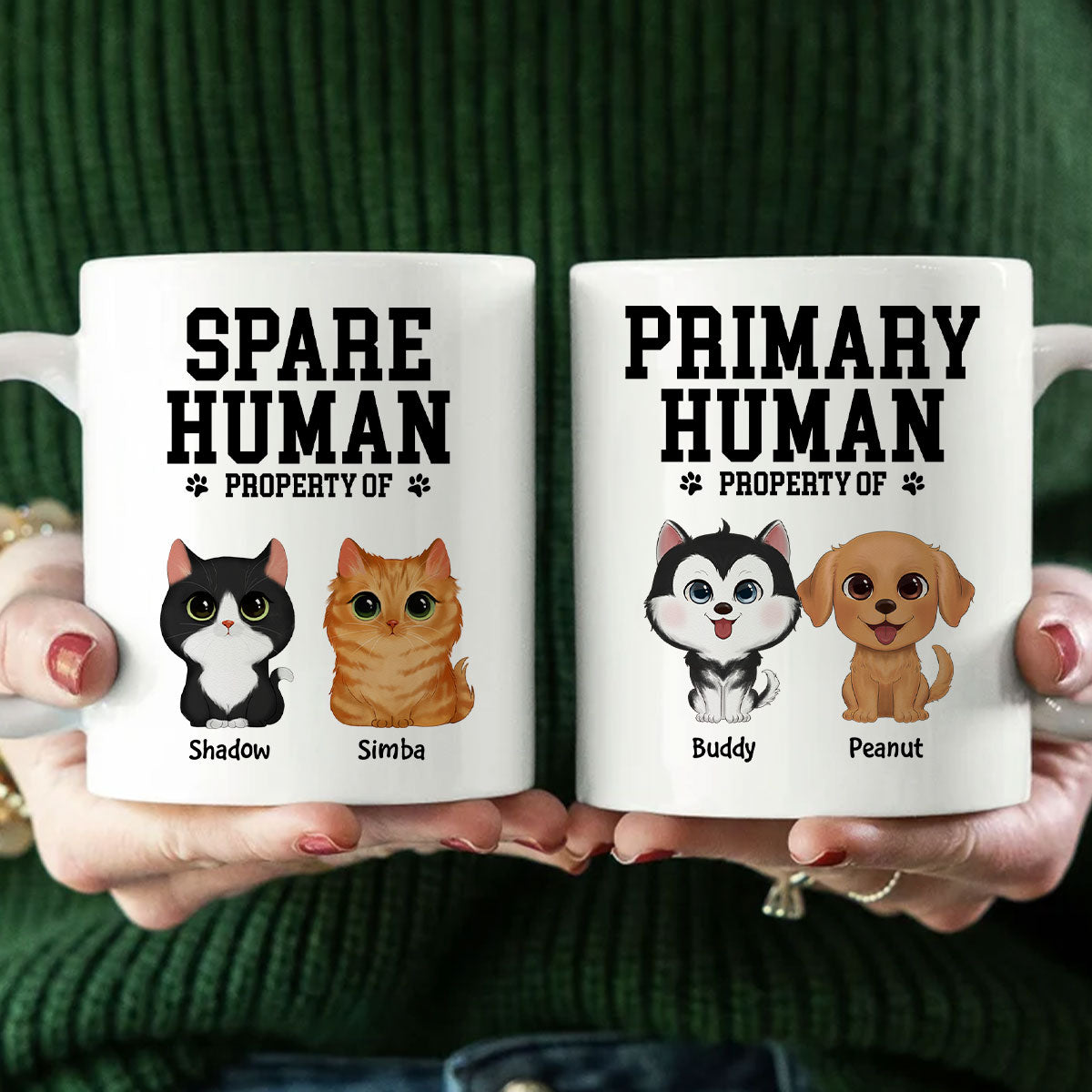 Spare Human Primary Human Funny Gift For Dog Lover or Cat Lover Personalized Mug