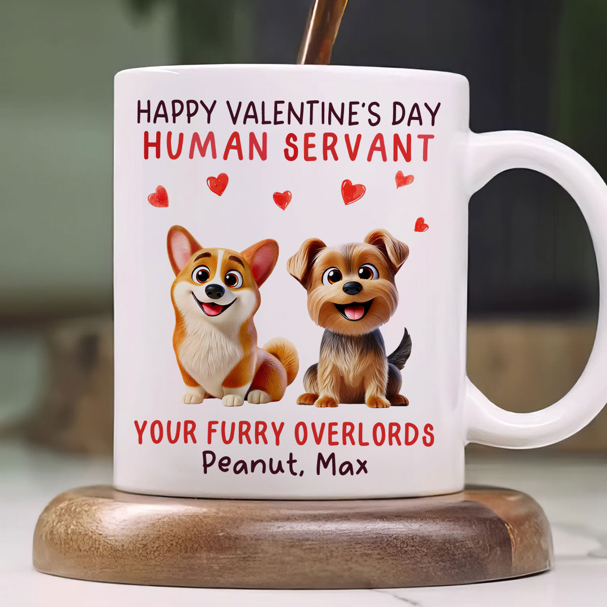 Funny Cartoon Dogs Happy Dog Human Servant Personalized Mug, Funny Gift For Dog Lovers