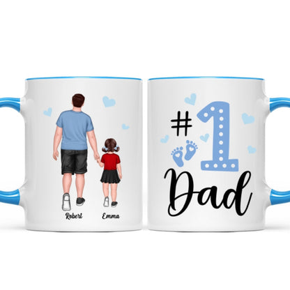 Blue Back View Dad And Son Daughter Kids Walking #1 Dad Personalized Mug