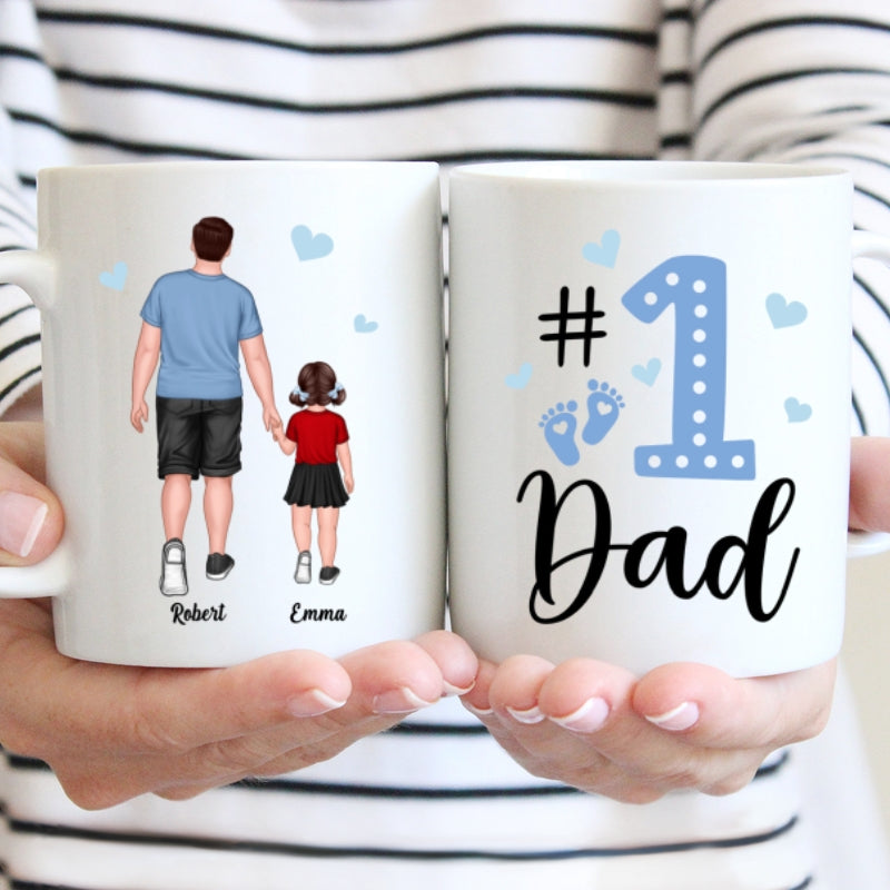 Blue Back View Dad And Son Daughter Kids Walking #1 Dad Personalized Mug