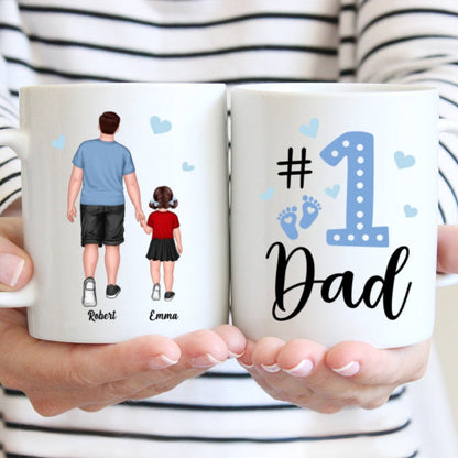 Blue Back View Dad And Son Daughter Kids Walking #1 Dad Personalized Mug