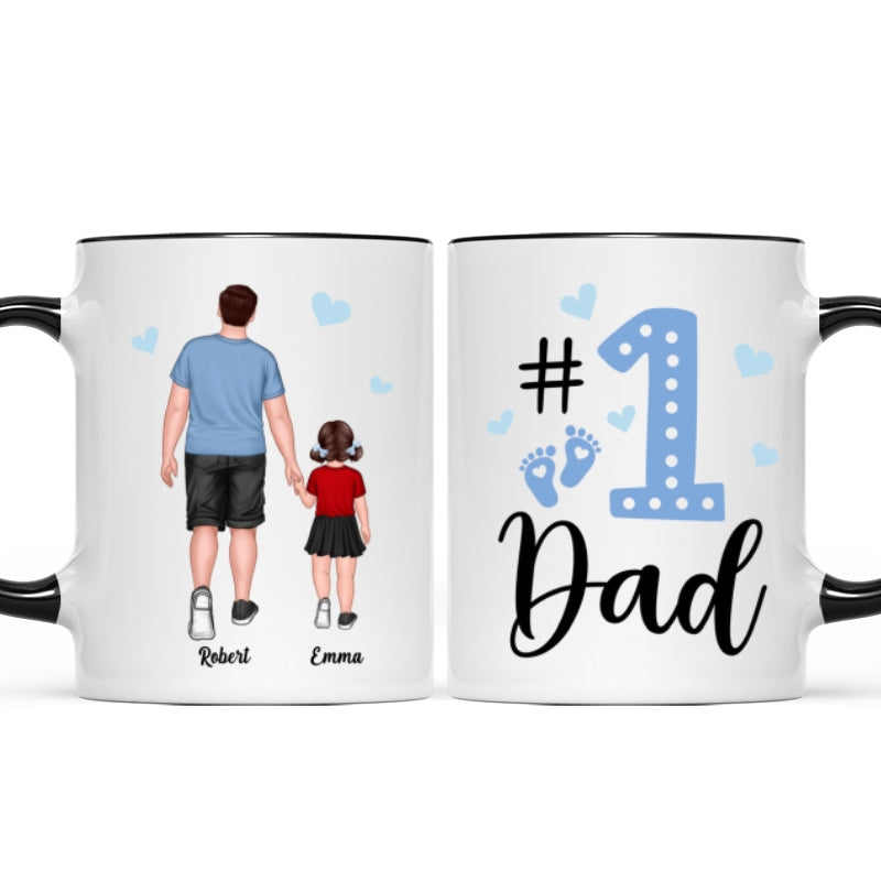 Blue Back View Dad And Son Daughter Kids Walking #1 Dad Personalized Mug
