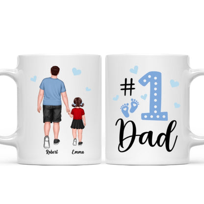 Blue Back View Dad And Son Daughter Kids Walking #1 Dad Personalized Mug