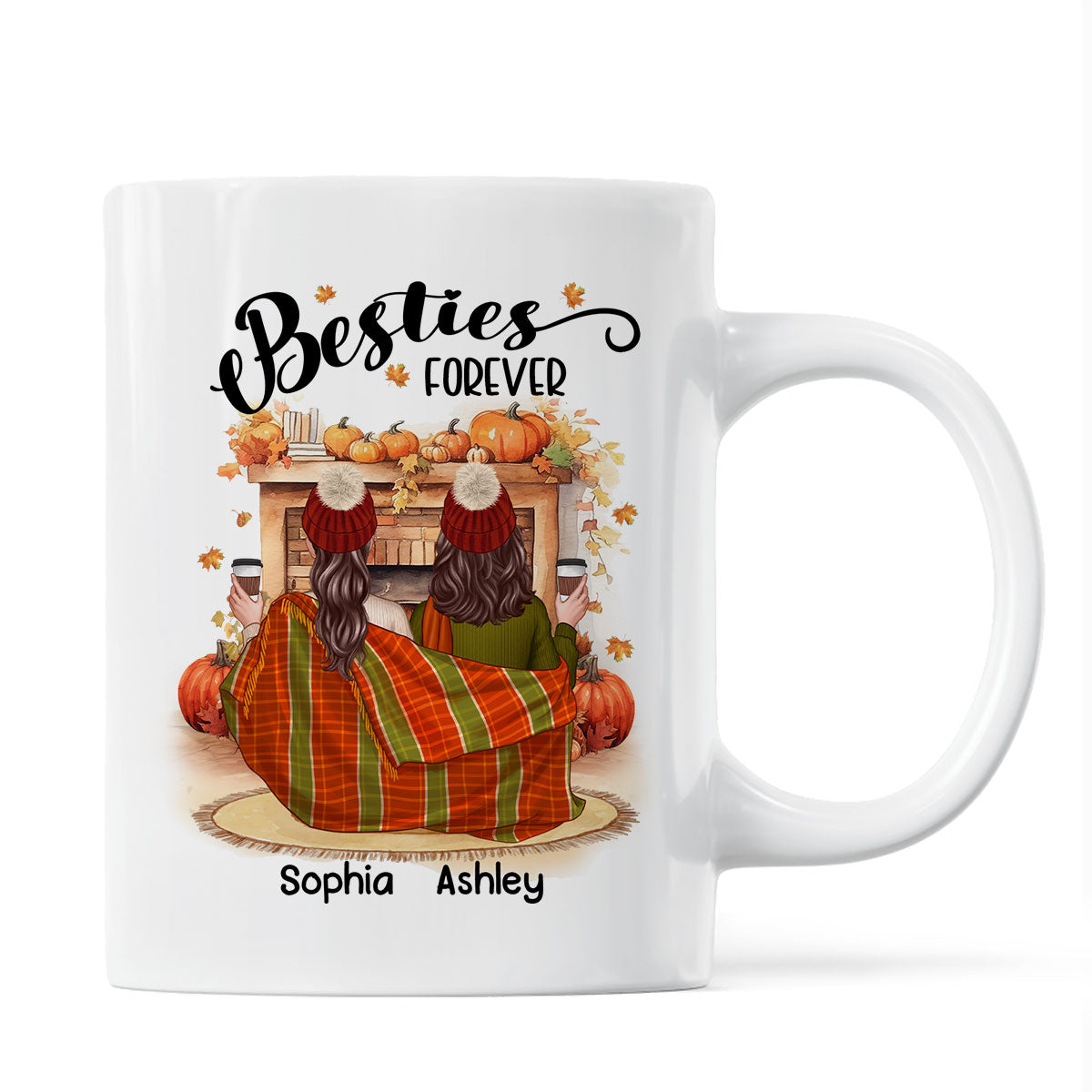 Fall Season Best Friends Sisters Fireplace Personalized Mug