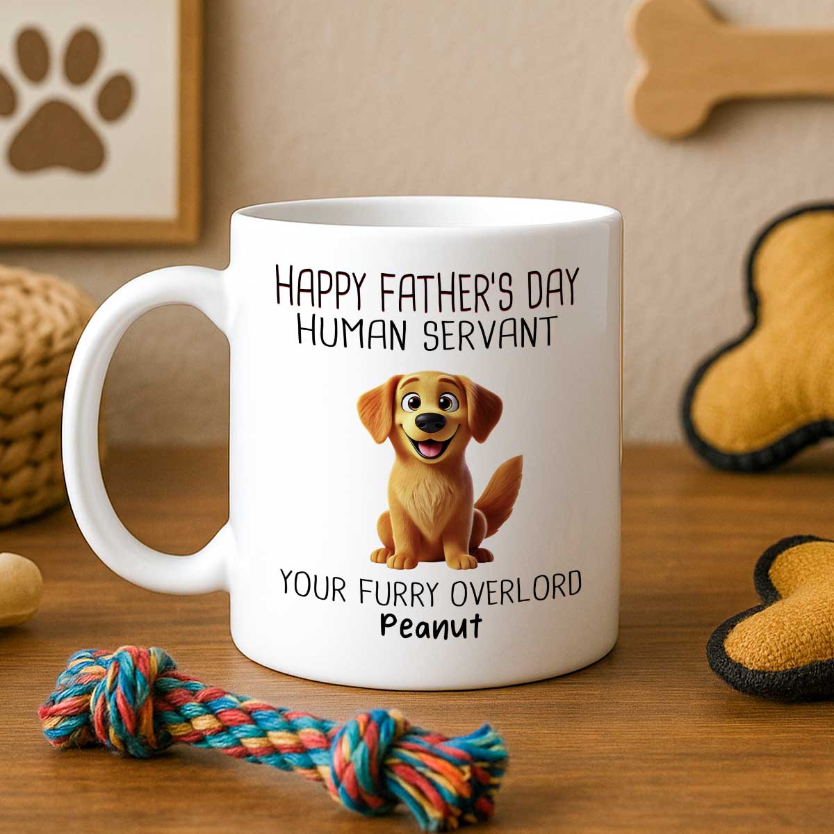 Happy Father's Day Human Servant Cartoon Funny Dogs Personalized Mug, Gift For Dog Dad