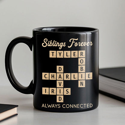 Siblings Forever Always Connected Crossword Puzzle Art Personalized Mug