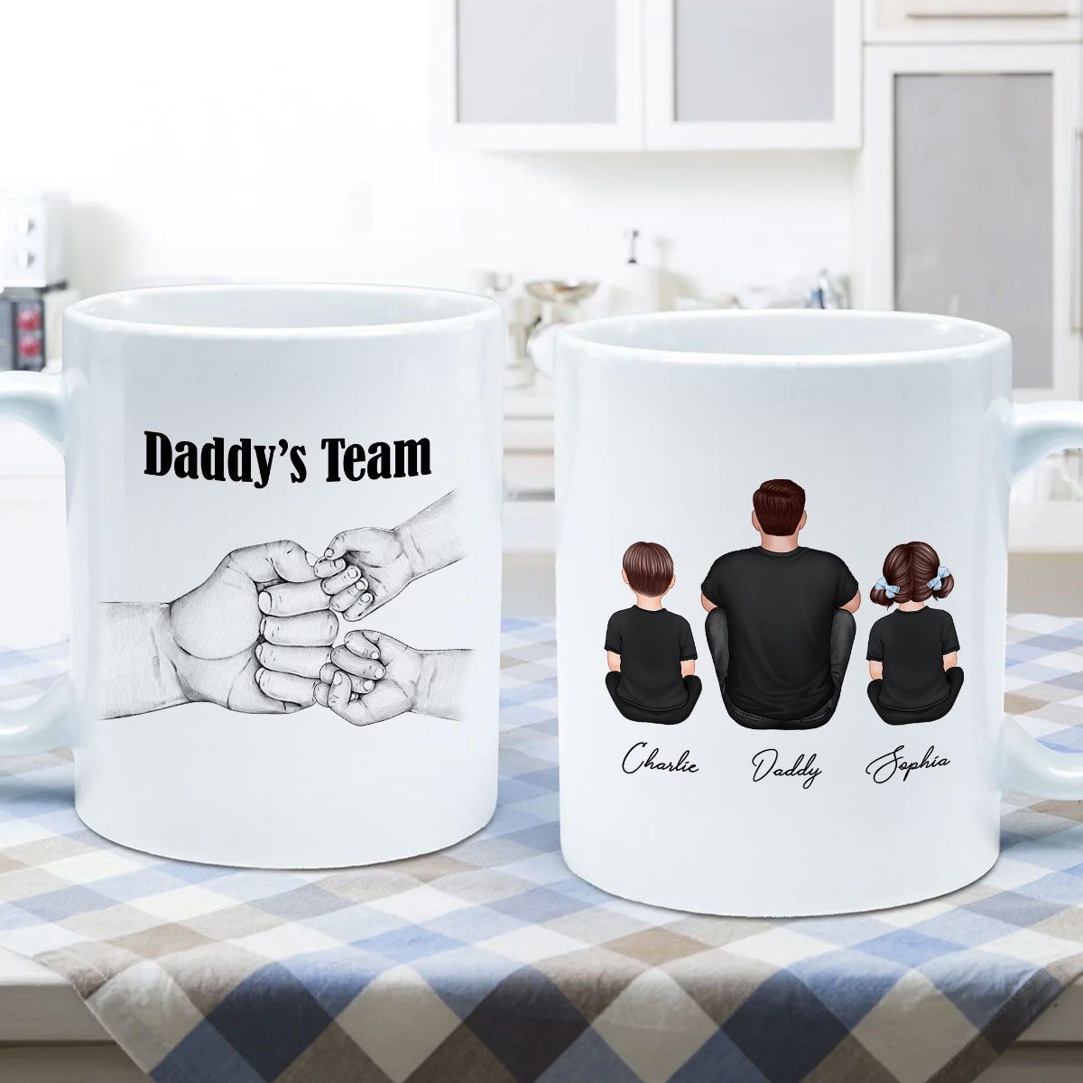 Dad Grandpa Team Fist Bump Sitting Back View Personalized Mug, Unique Father's Day Gift for Dad, Gift for Husband