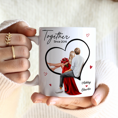 Couple Sitting On Heart Personalized Mug, Gift, Anniversary Gift for Couples,