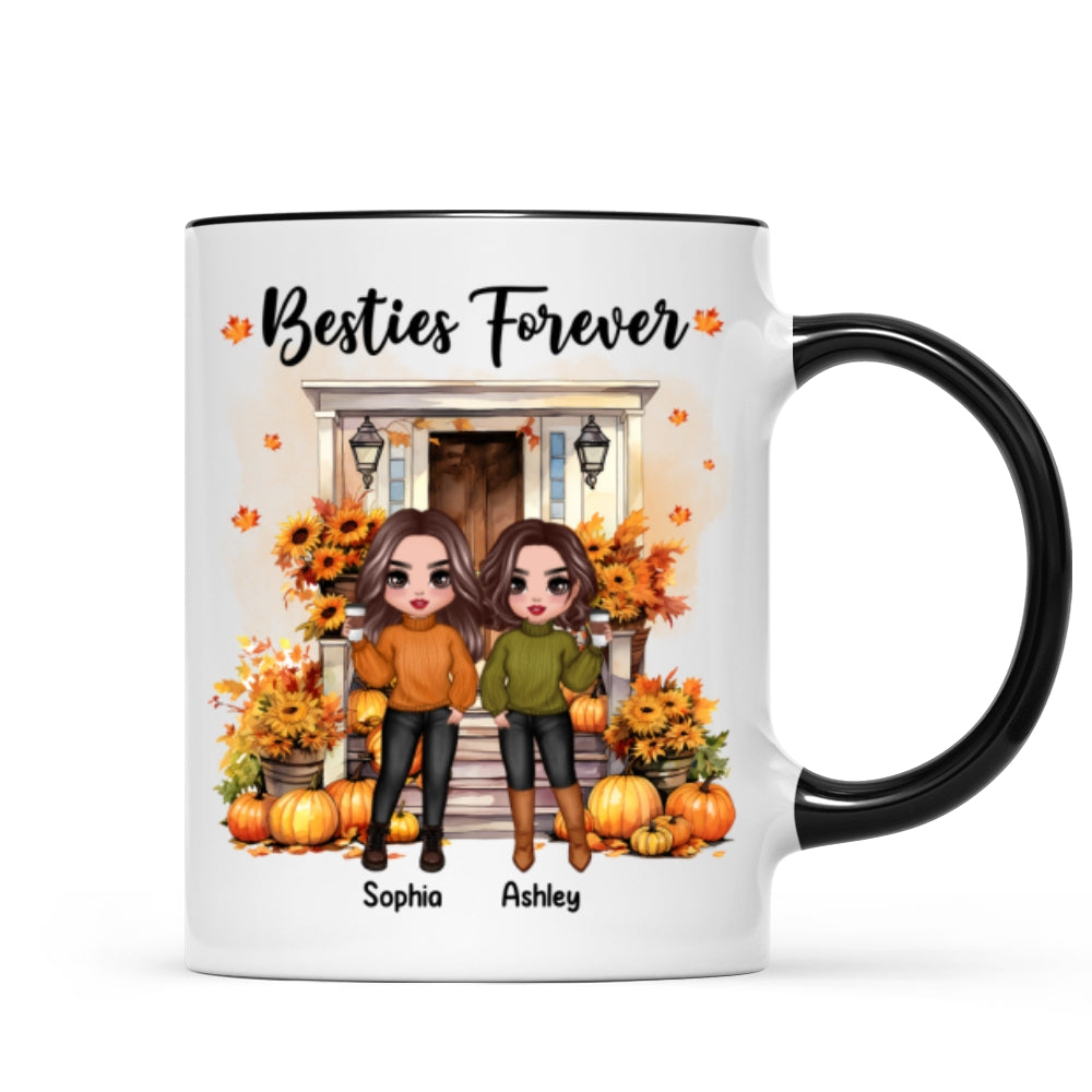 Fall Season Besties Sister Standing Front Door Personlized Mug