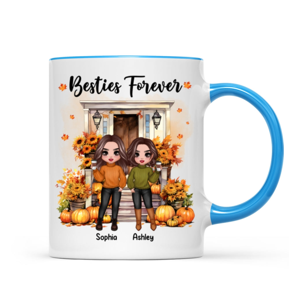 Fall Season Besties Sister Standing Front Door Personlized Mug