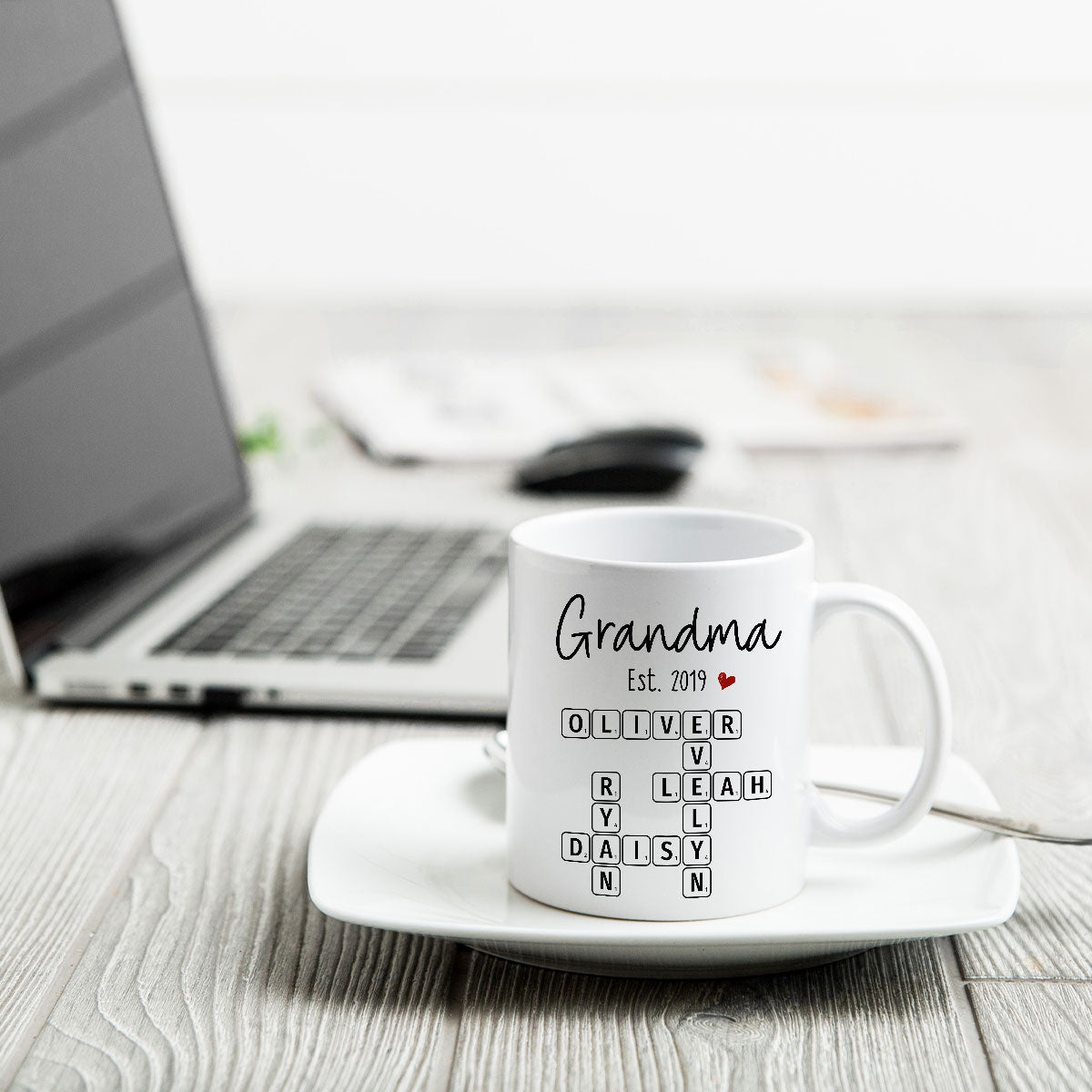 Grandma Mom Est. Crossword Puzzle Art Personalized Mug