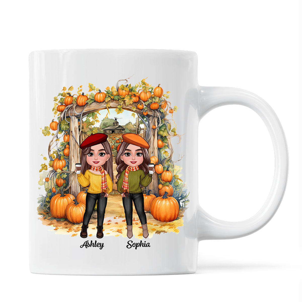 Fall Season Besties Sisters Pumpkin Patch Gate Personalized Mug